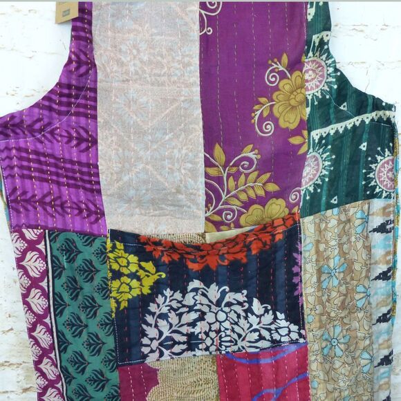 SERRV Sari Patchwork Apron One Size Colorful Upcycled Cotton Hand Stitching Boho - Picture 5 of 16